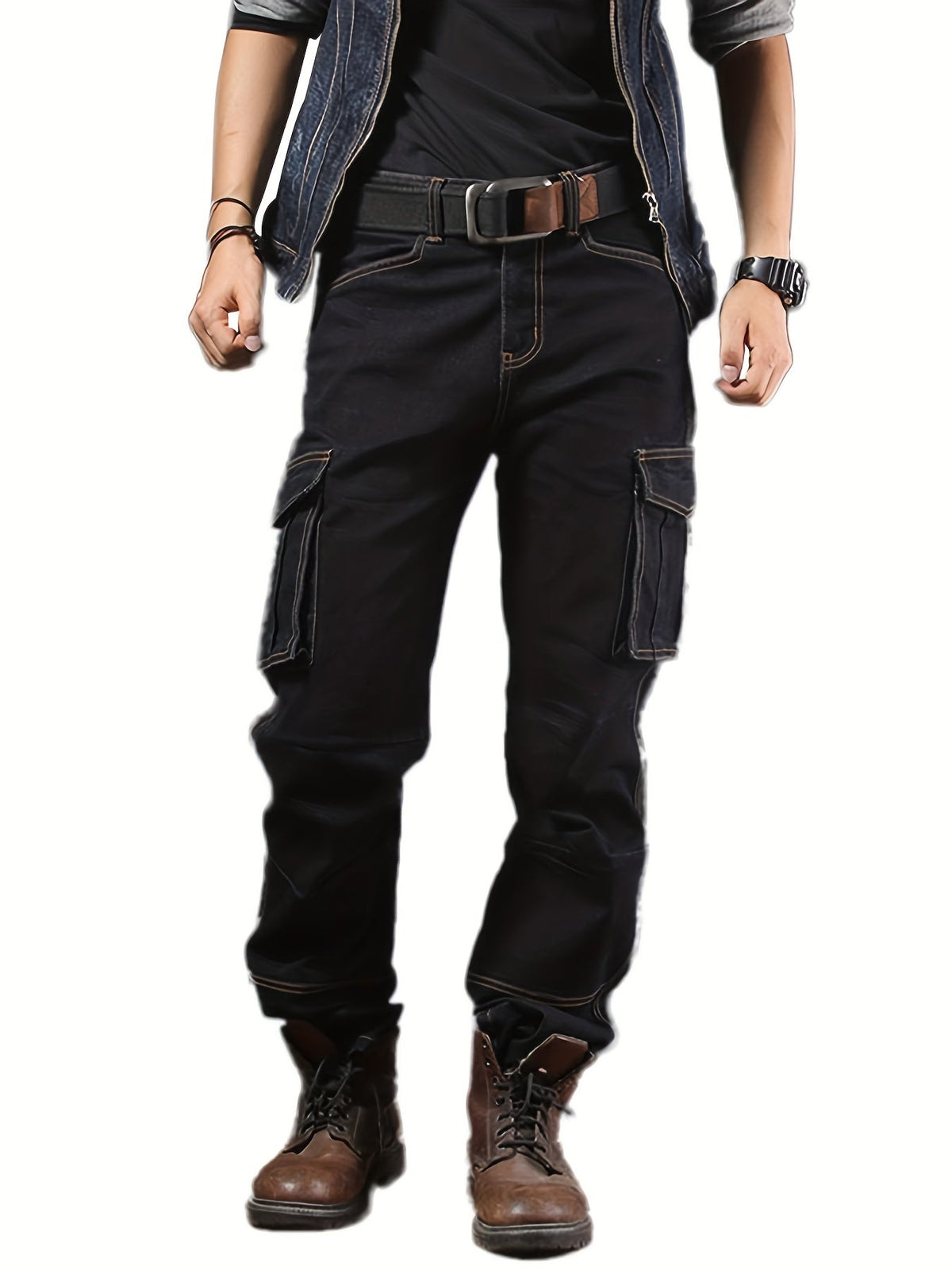 Cargo Pants with Multiple Pockets and Relaxed Fit, Reinforced Stitching