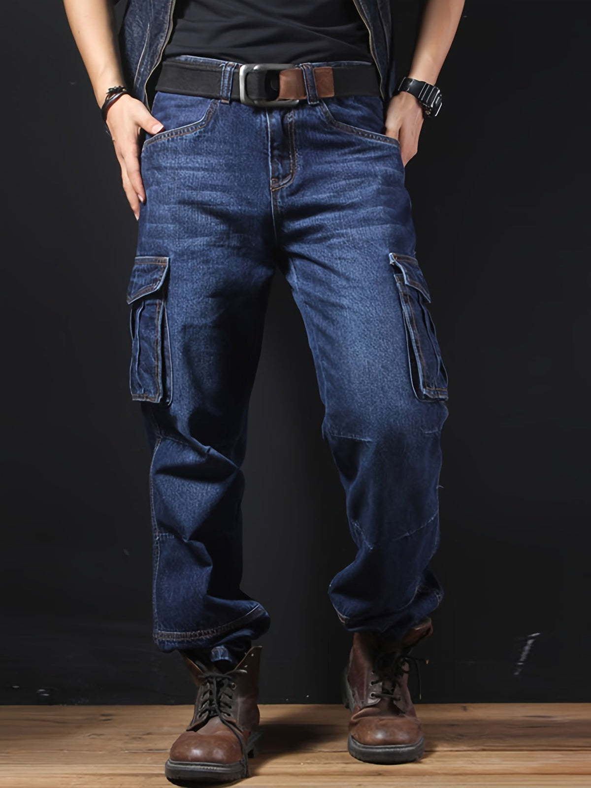 Cargo Pants with Multiple Pockets and Relaxed Fit, Reinforced Stitching