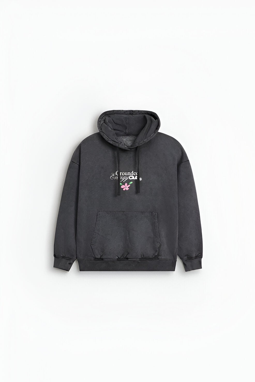 Women’s Washed-Out Black Graphic Hoodie, Kangaroo Pocket