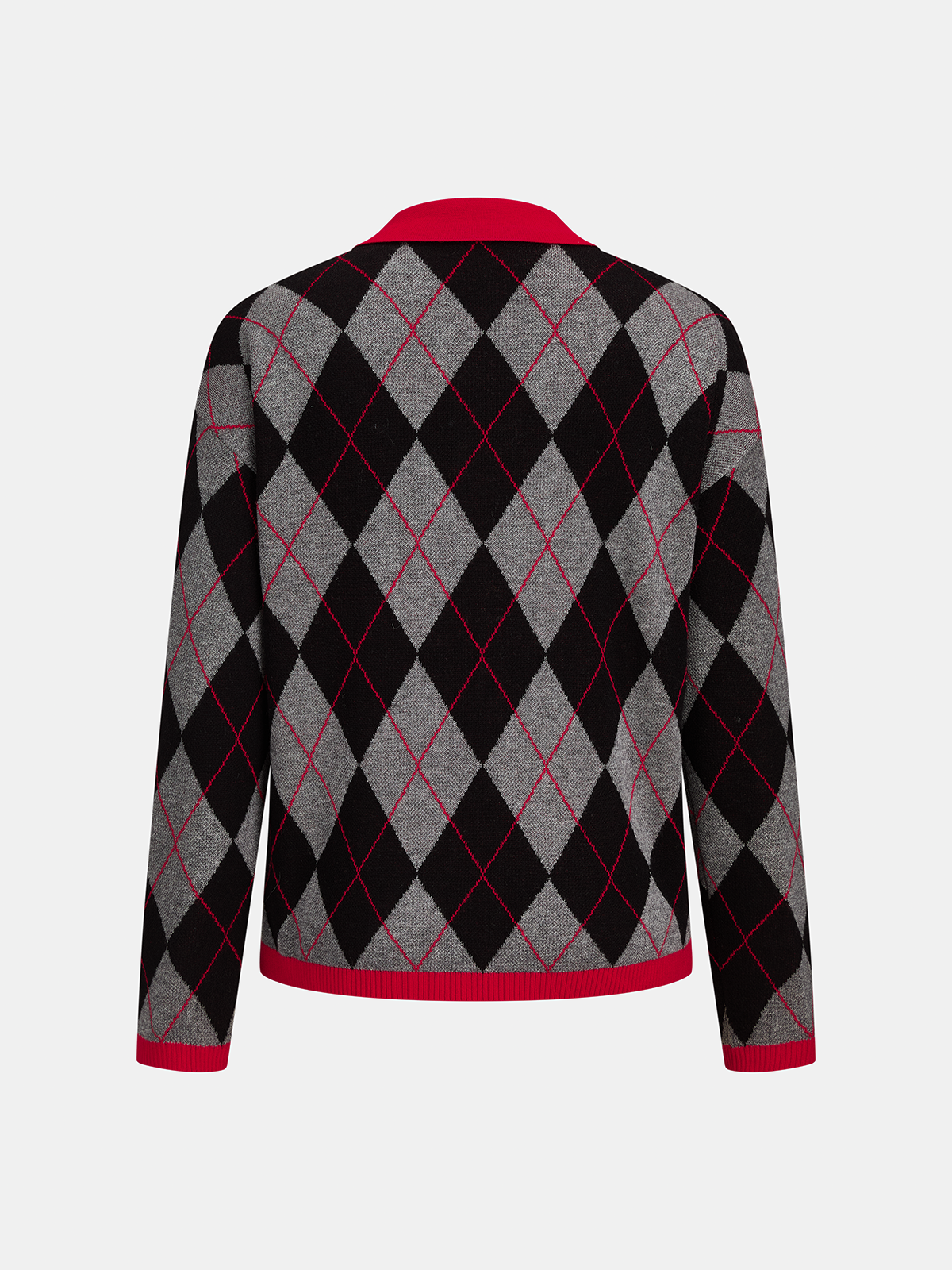 Argyle Polo Collar Knit Sweater with High Stretch Blend and Relaxed Fit