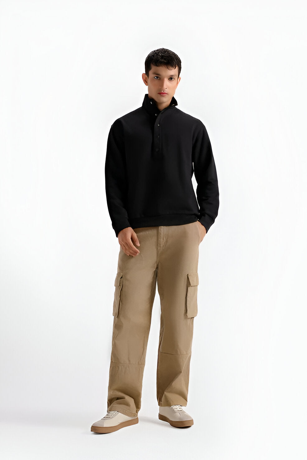 Men’s Quarter Placket Sweatshirt, Mock Neck Long Sleeve