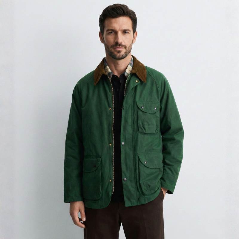 Men’s Waxed Coverall Jacket Corduroy Collar, Utility