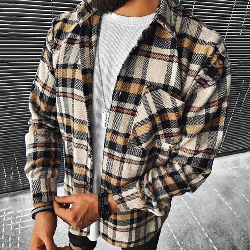 Check Pattern Button Front Overshirt with Relaxed Fit and Chest Pocket