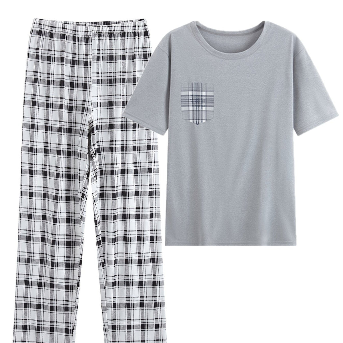 Checkered Lounge Set with Short Sleeve Top and Elastic Waist Pants