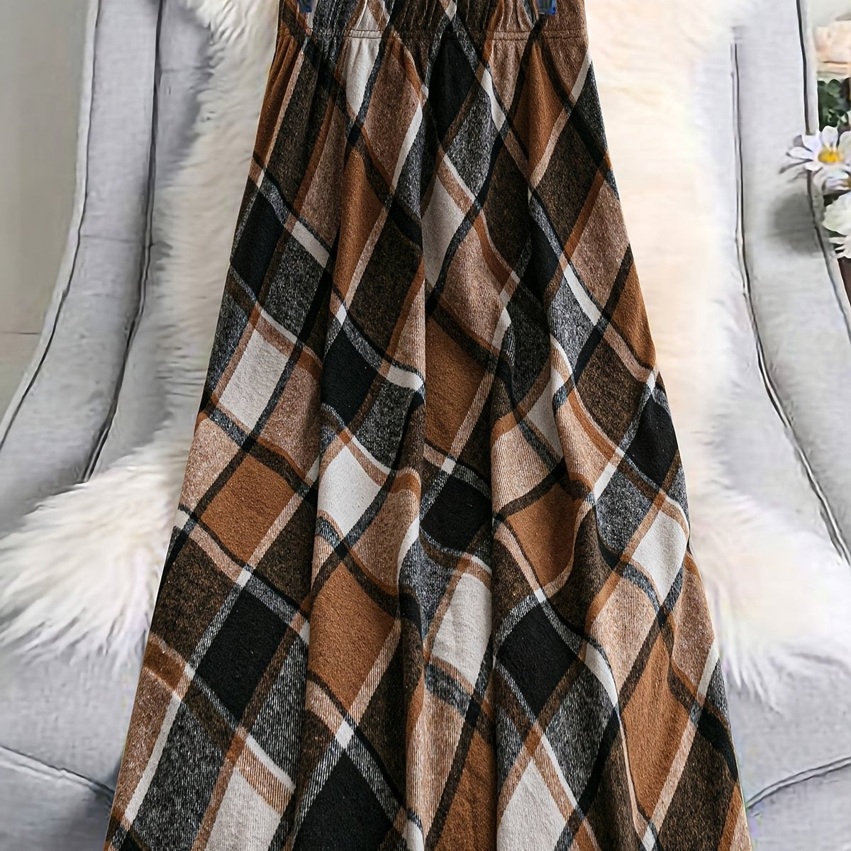 Plaid A Line Skirt with Flared Cut and Knee Length Coverage