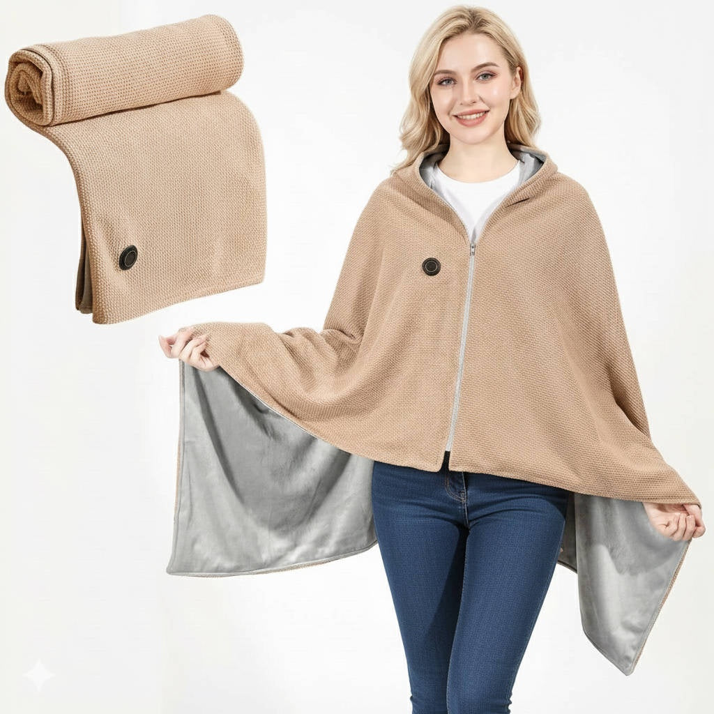 Heated Shawl Blanket with Eight Zone Carbon Fiber and Zipper Closure