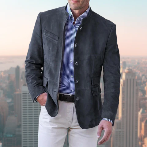 Mens Button Down Jacket with Reinforced Stitching and Shape Retention
