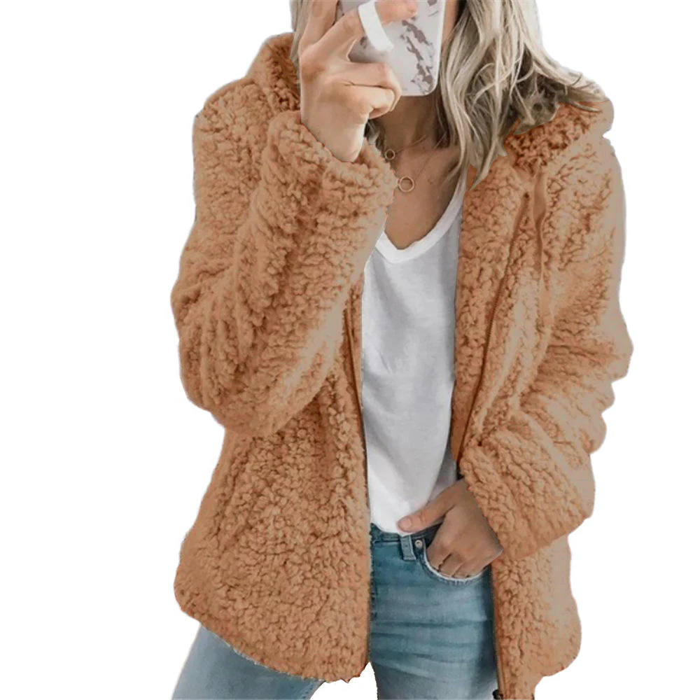 Fleece Teddy Coat with Full Zip Front and Dual Side Pockets