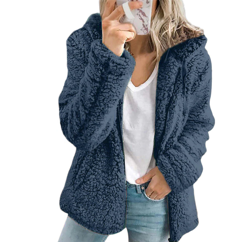 Fleece Teddy Coat with Full Zip Front and Dual Side Pockets