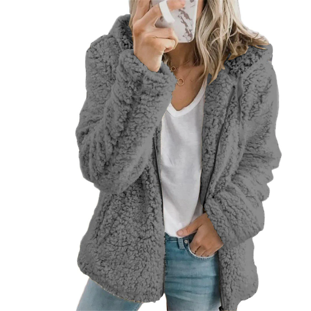 Fleece Teddy Coat with Full Zip Front and Dual Side Pockets