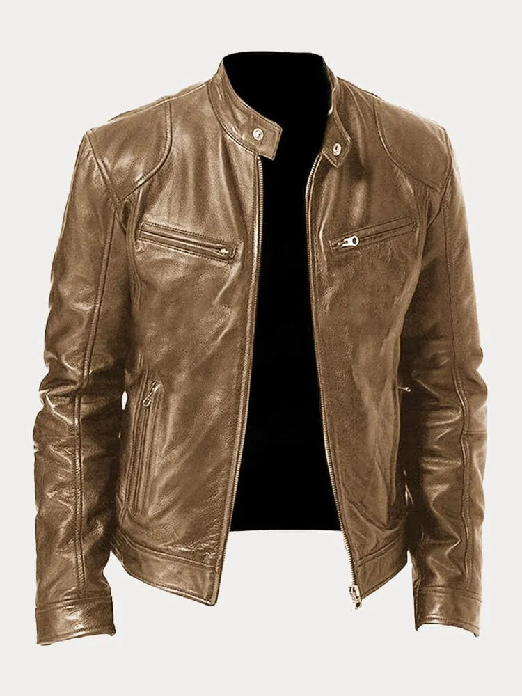 Fitted Zip Jacket with Stand Collar and Snap Tab, Metal Hardware