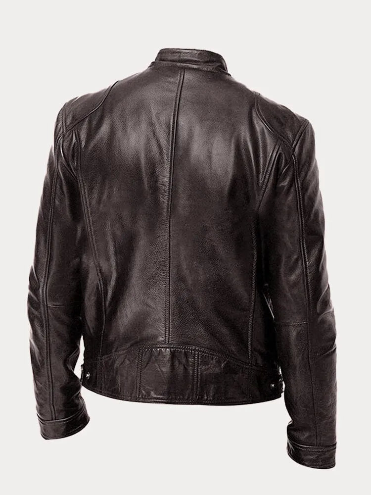 Fitted Zip Jacket with Stand Collar and Snap Tab, Metal Hardware