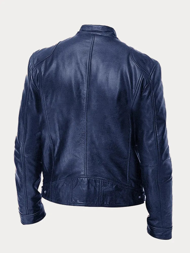 Fitted Zip Jacket with Stand Collar and Snap Tab, Metal Hardware