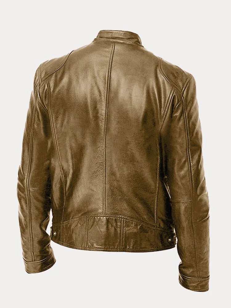 Fitted Zip Jacket with Stand Collar and Snap Tab, Metal Hardware