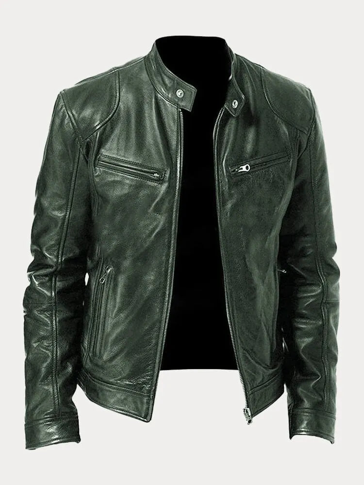 Fitted Zip Jacket with Stand Collar and Snap Tab, Metal Hardware