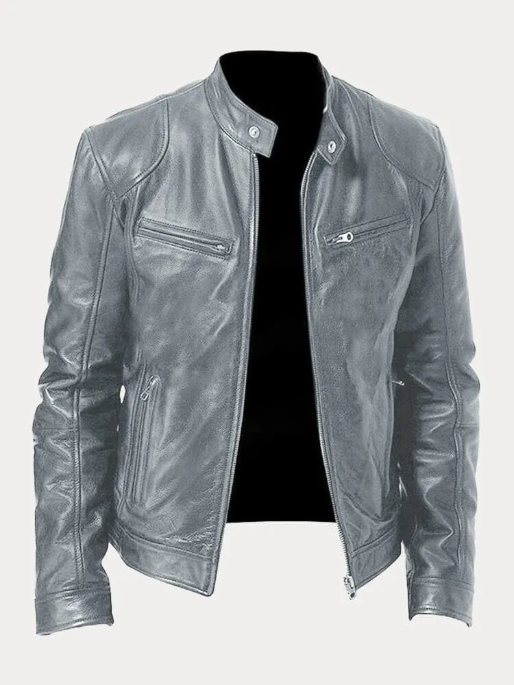 Fitted Zip Jacket with Stand Collar and Snap Tab, Metal Hardware