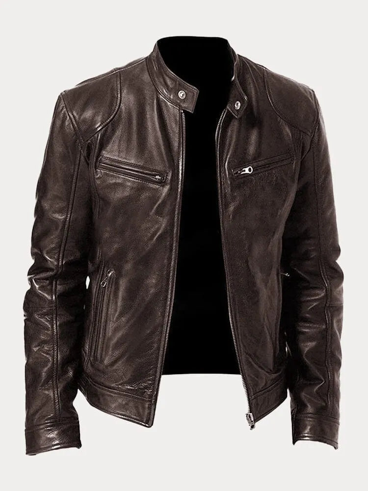 Fitted Zip Jacket with Stand Collar and Snap Tab, Metal Hardware