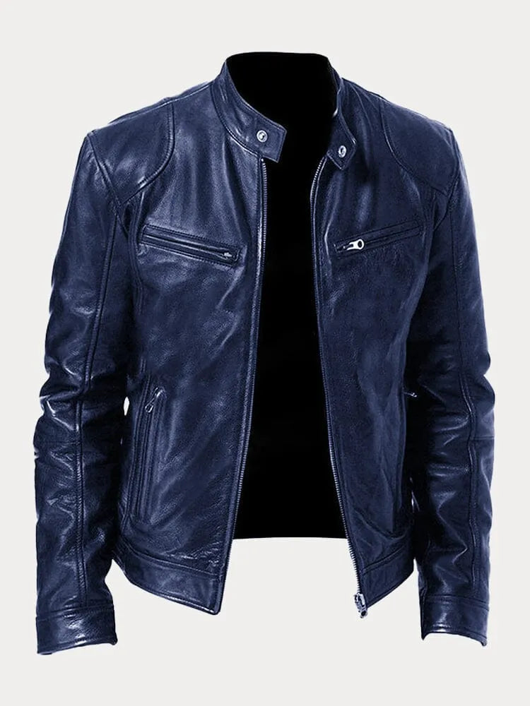 Fitted Zip Jacket with Stand Collar and Snap Tab, Metal Hardware