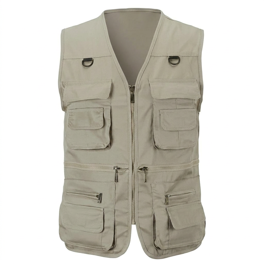 Multi Pocket Hiking Vest with Detachable Back Panel and Mesh Lining, Polyester