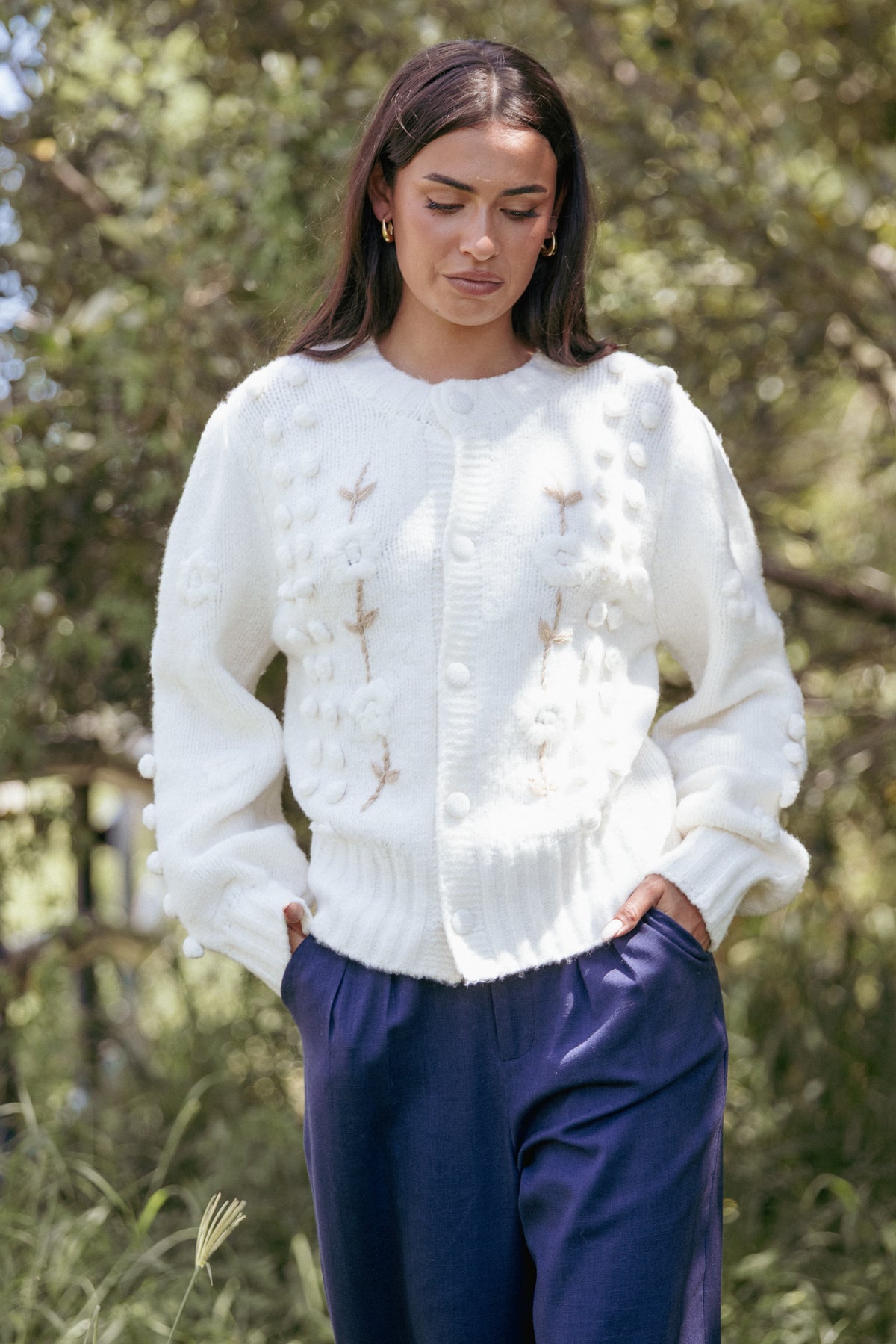 Petal and Pup USA KNITWEAR Cleo Floral Cardigan - Cream