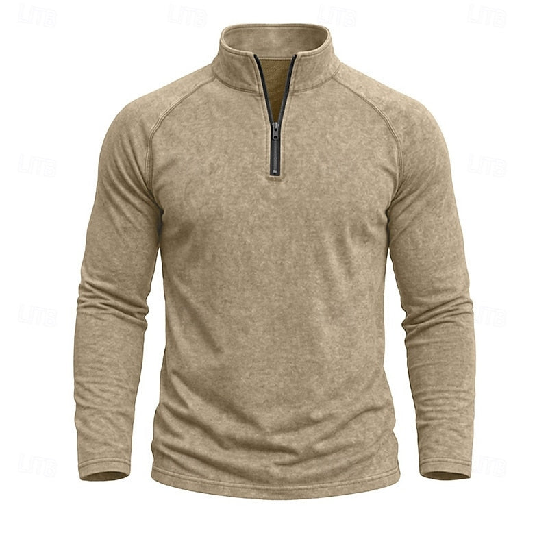 Mens Zip Collar Top with Relaxed Fit and Soft Draping Fabric