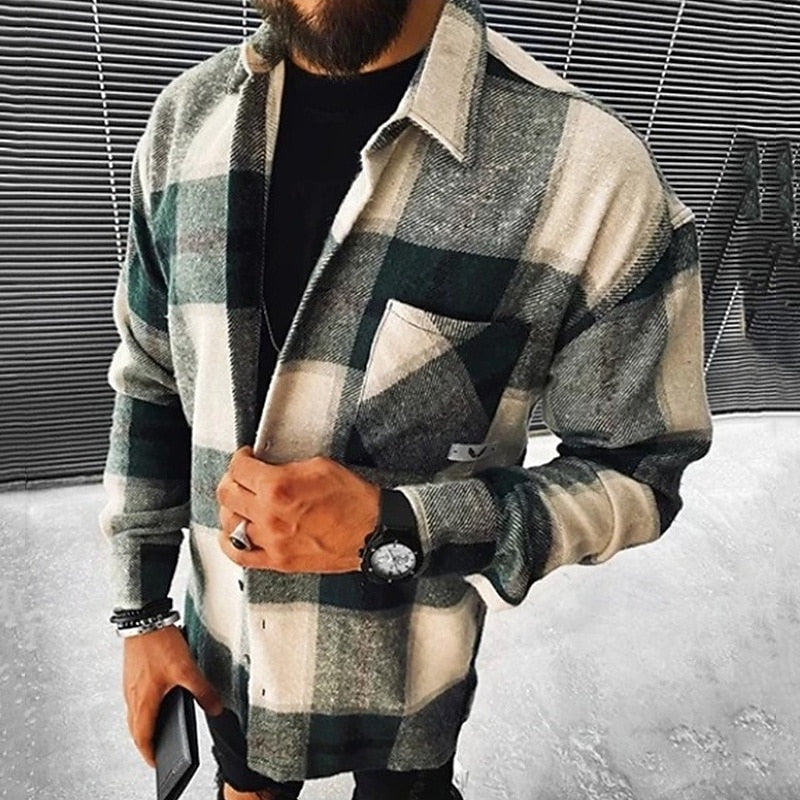 Check Pattern Button Front Overshirt with Relaxed Fit and Chest Pocket