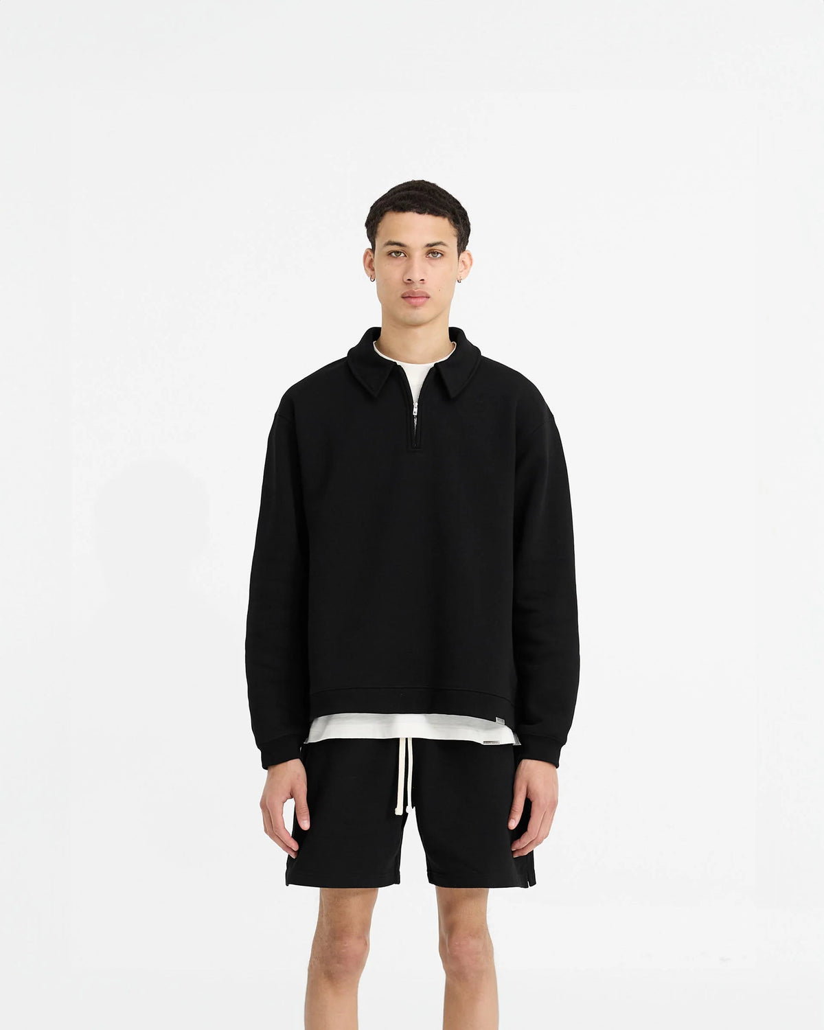 Men’s Boxy Quarter Zip Heavyweight Fleece, Black Oversized