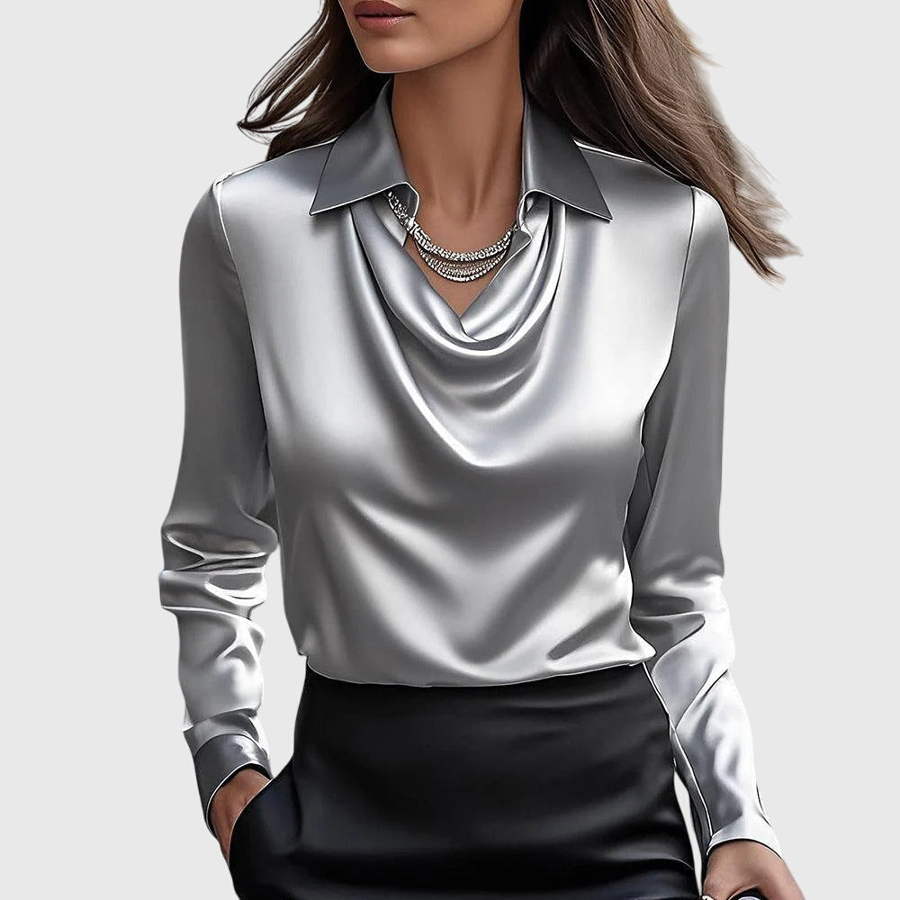 Draped Neckline Blouse with Relaxed Silhouette and Soft Fabric