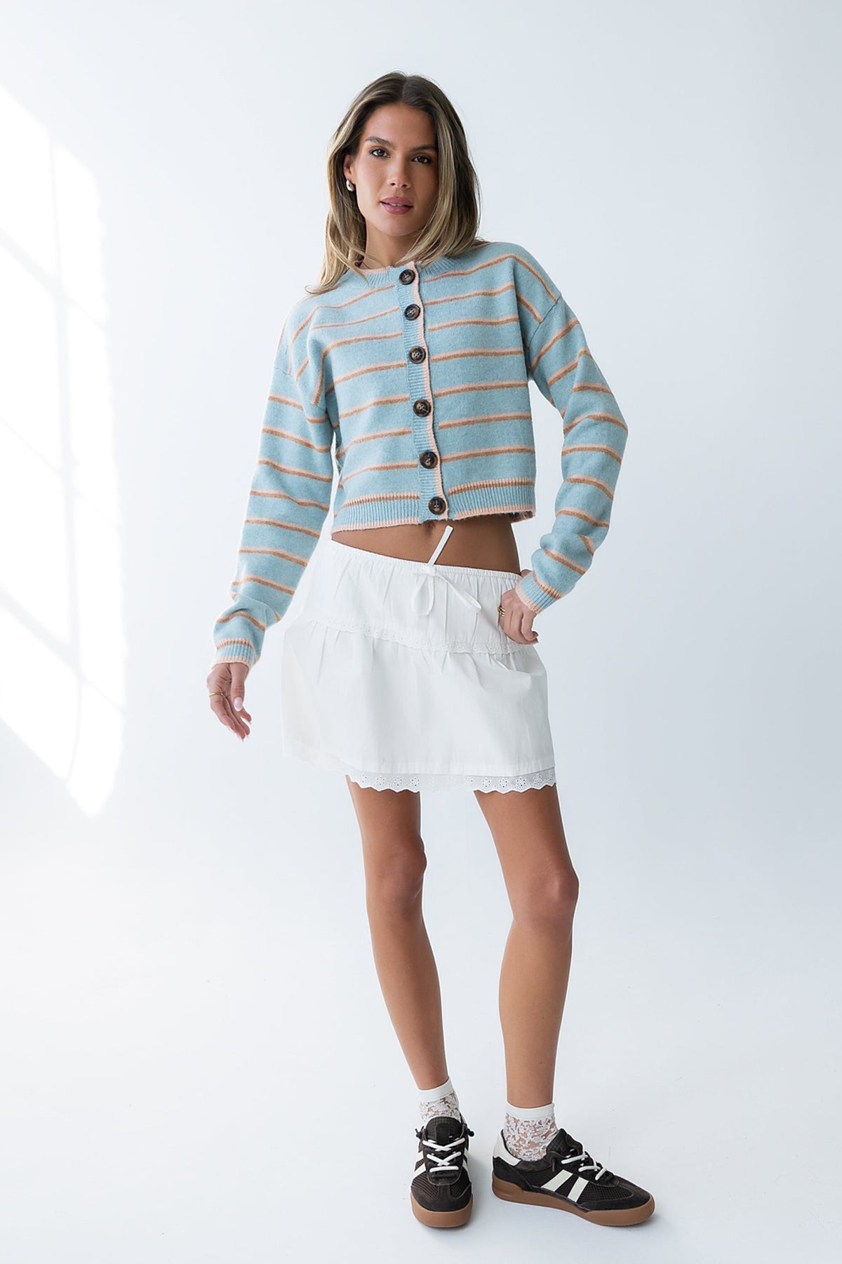 Stretch Knit Cardigan with Button Front and Ribbed Cuffs