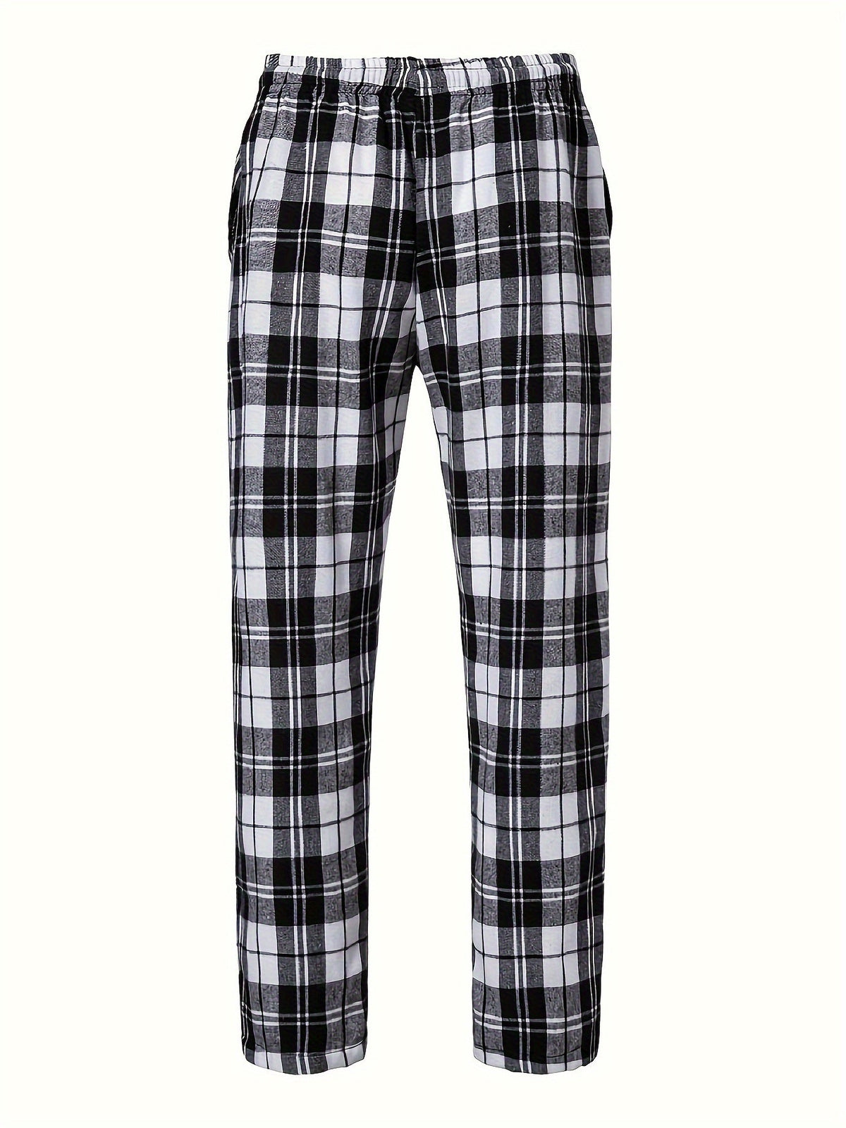 Plaid Lounge Pants with Elastic Drawstring Waist and Relaxed Leg Cut