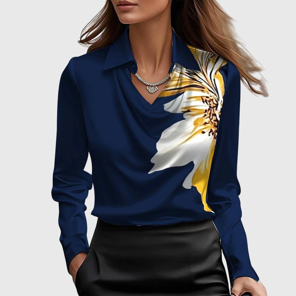 Draped Neckline Blouse with Relaxed Silhouette and Soft Fabric
