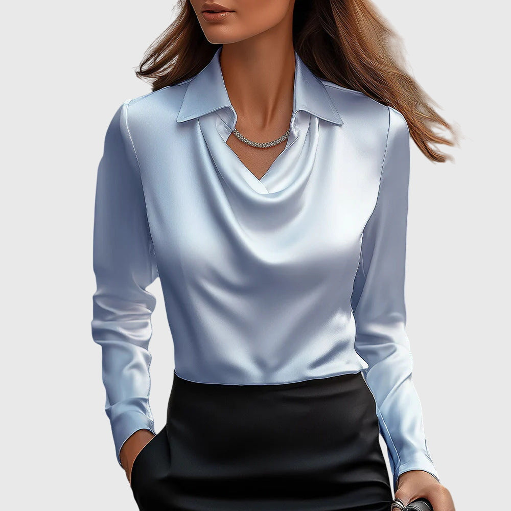 Draped Neckline Blouse with Relaxed Silhouette and Soft Fabric