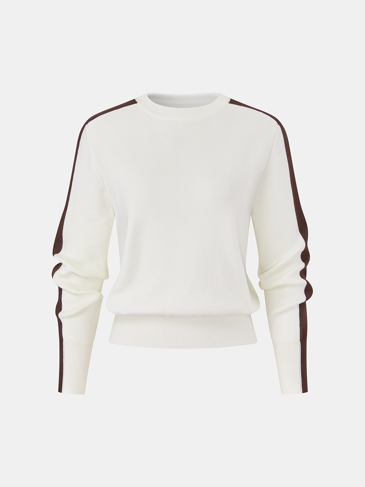 Crew Neck Knit Sweater with Medium Stretch and Contrast Stripes