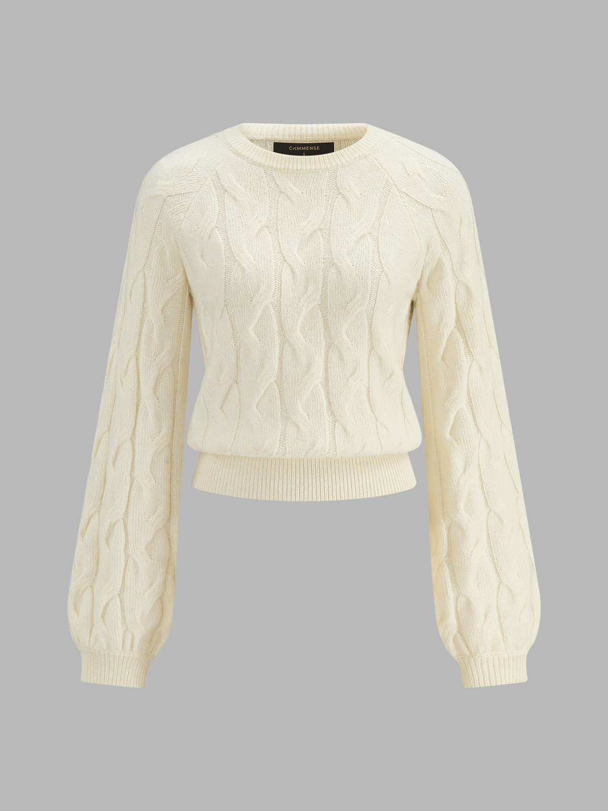 Relaxed Fit Crew Neck Sweater with Bishop Sleeves and Medium Stretch