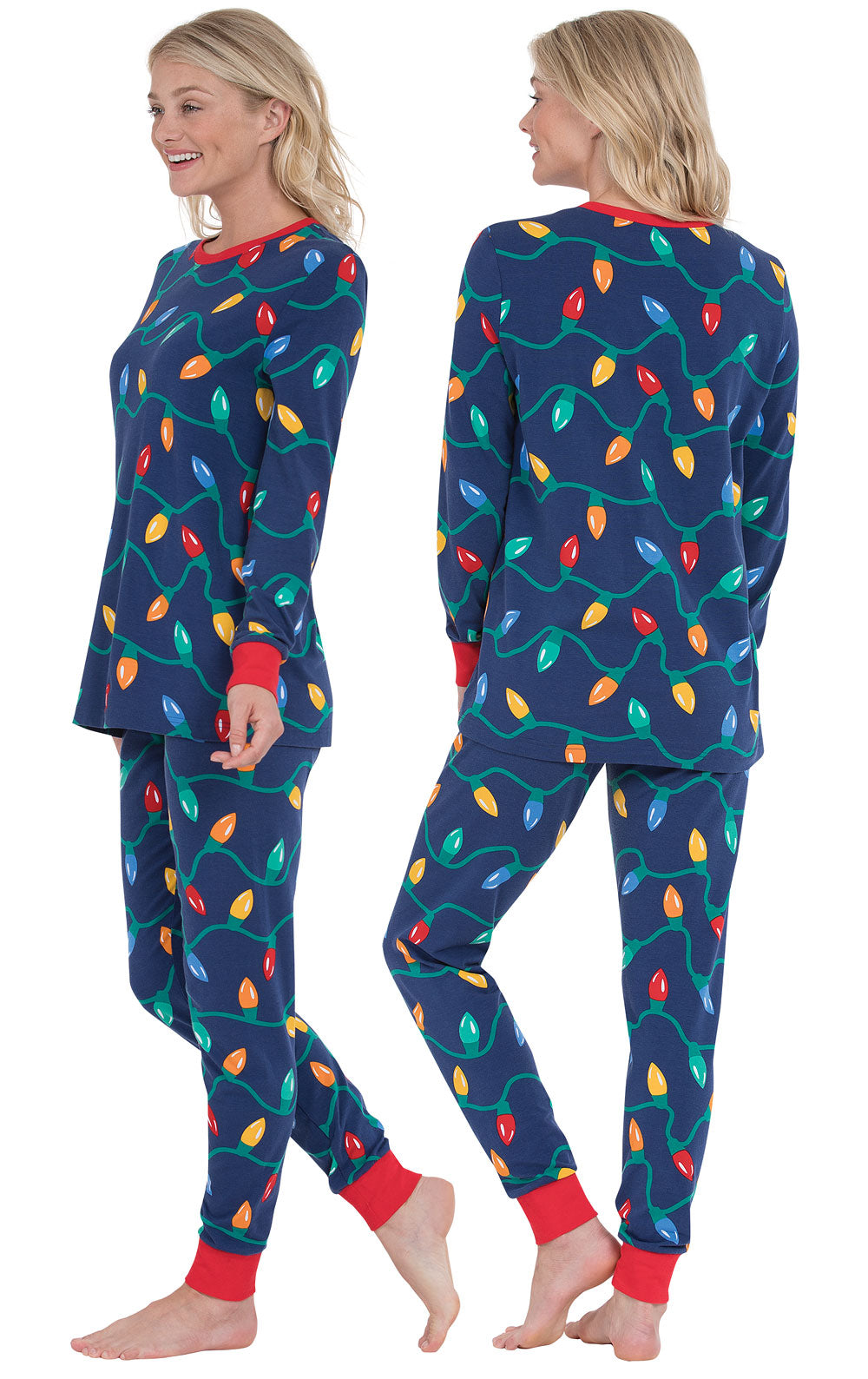 Christmas Lights Pajama Set with Long Sleeves and Jogger Pants, Crew Neck