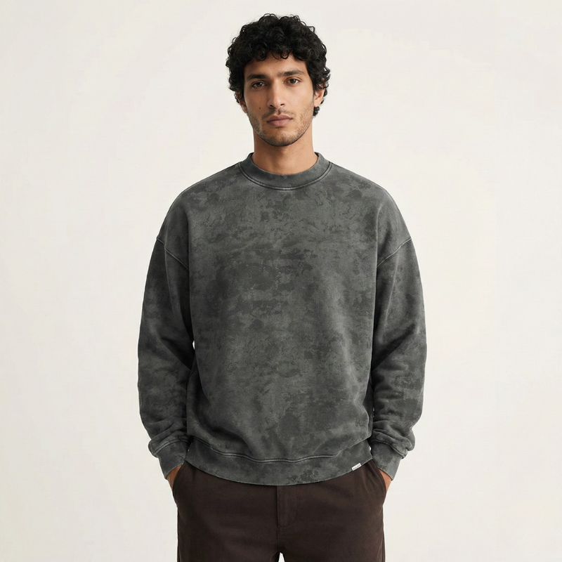 Men’s Heavyweight Camo Sweater Oversized Fit, Gray