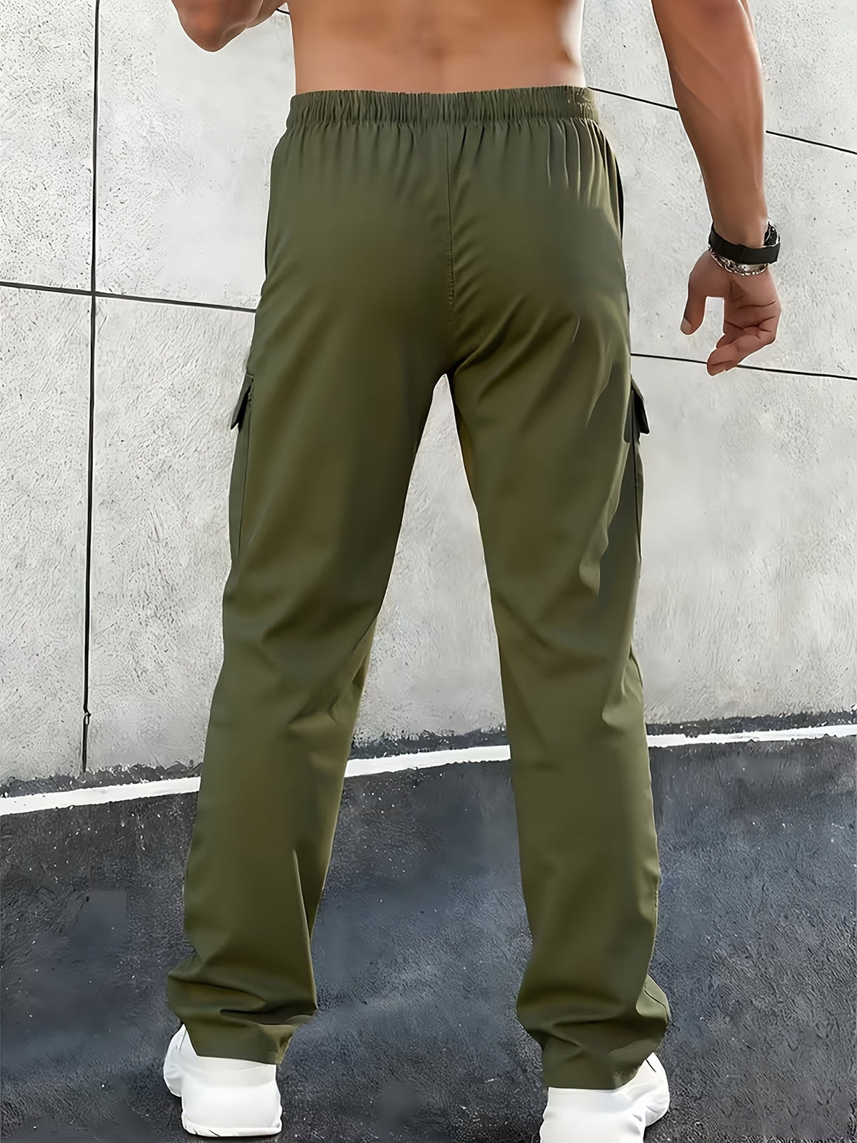Cargo Pants with Adjustable Drawstring Waist and Multiple Pockets, Straight Leg
