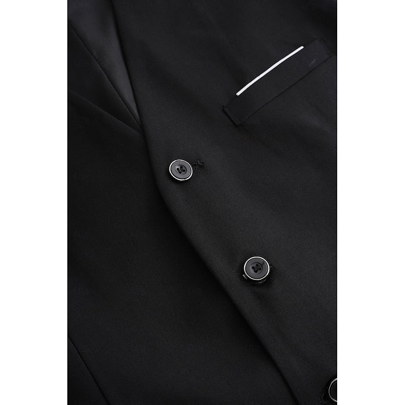 Three Piece Suit Set with Single Breasted Jacket and Tailored Fit