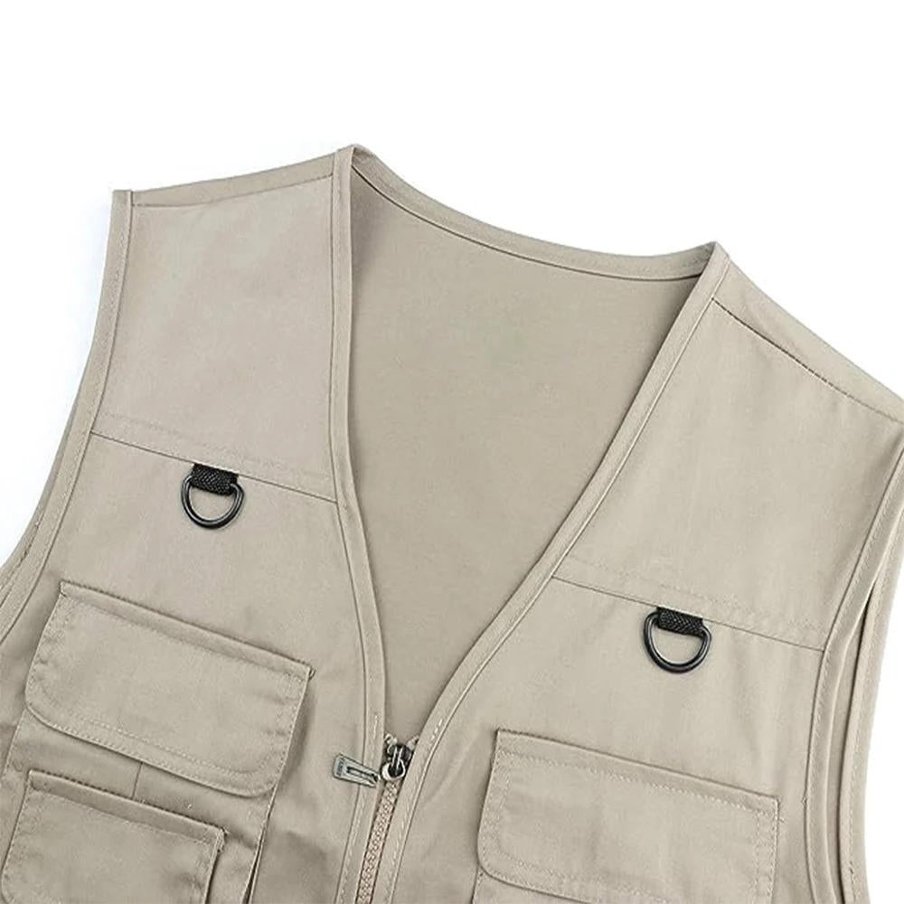 Multi Pocket Hiking Vest with Detachable Back Panel and Mesh Lining, Polyester