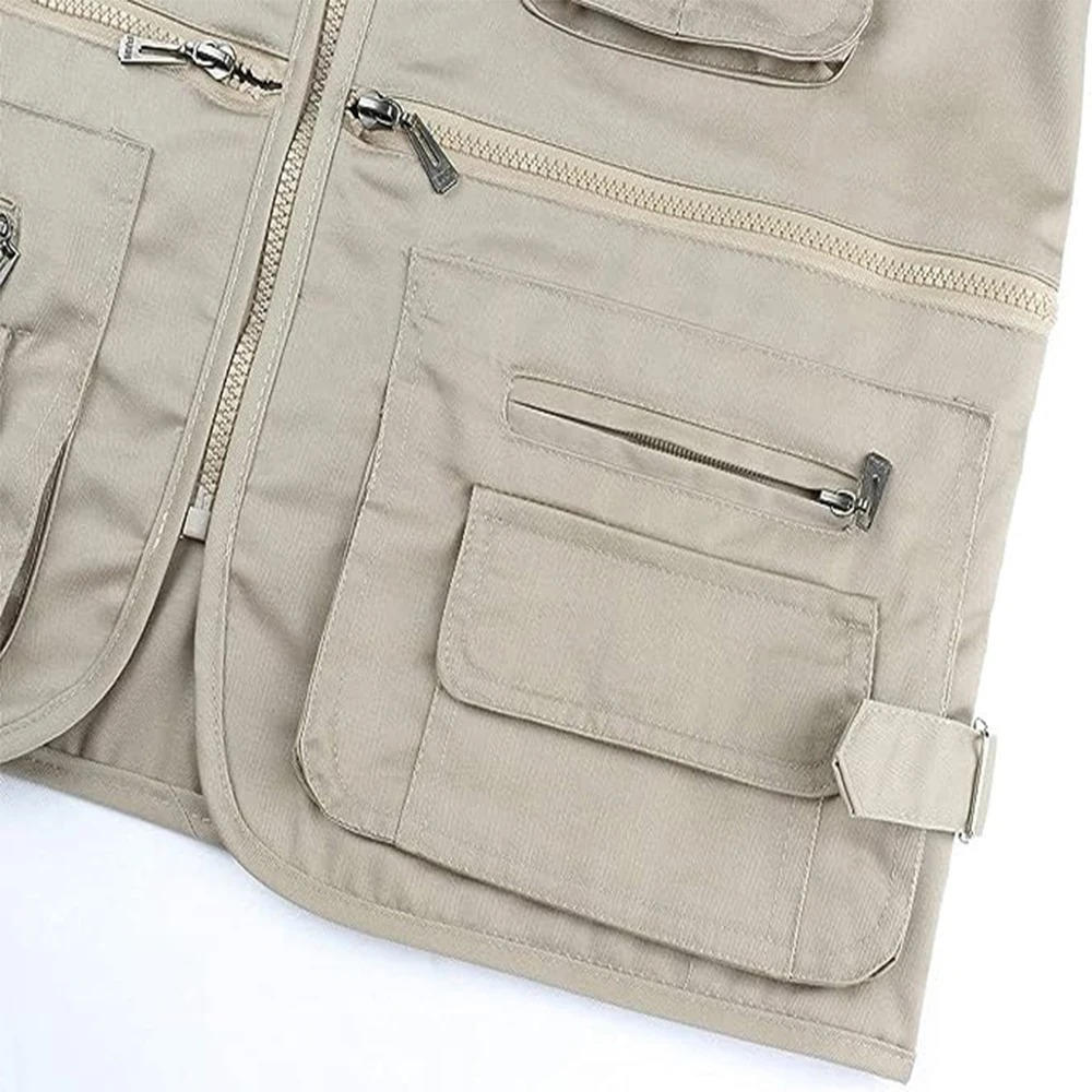 Multi Pocket Hiking Vest with Detachable Back Panel and Mesh Lining, Polyester