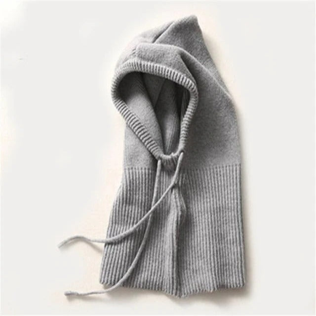 Wool Hooded Beanie with Drawstring Adjustment and Neck Coverage for Winter