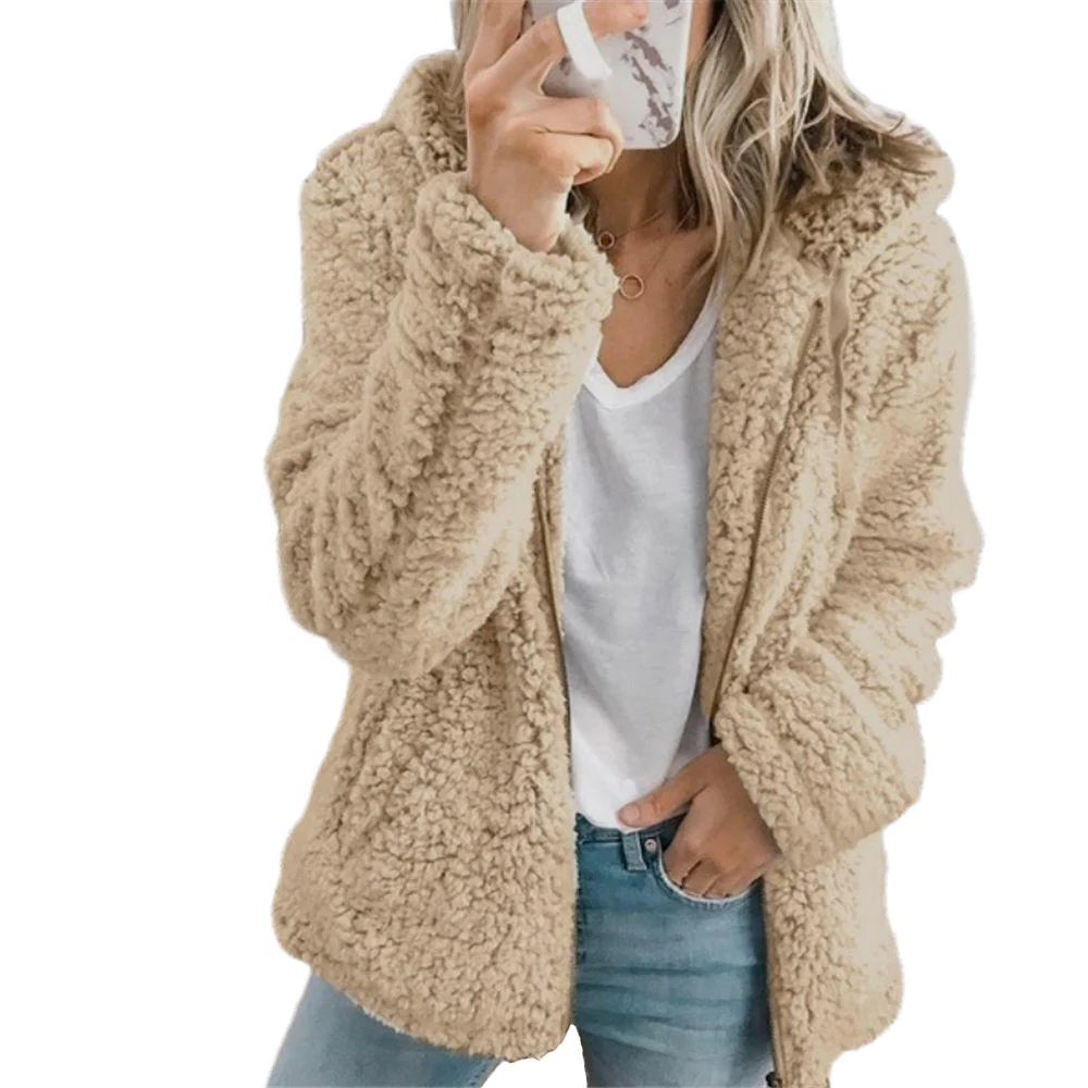 Fleece Teddy Coat with Full Zip Front and Dual Side Pockets