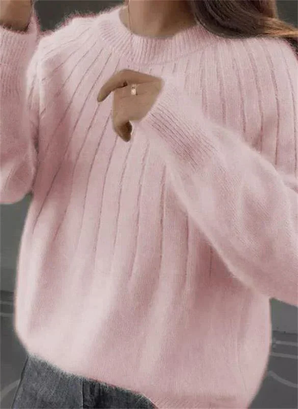 Womens Knit Pullover Sweater with Ribbed Cuffs and Heat Trapping Fabric