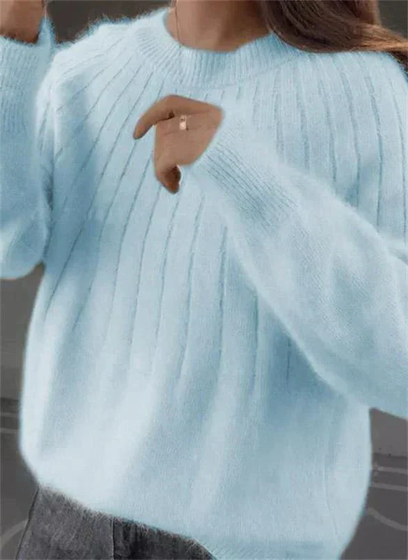 Womens Knit Pullover Sweater with Ribbed Cuffs and Heat Trapping Fabric