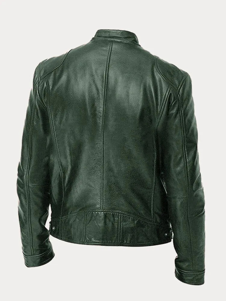 Fitted Zip Jacket with Stand Collar and Snap Tab, Metal Hardware