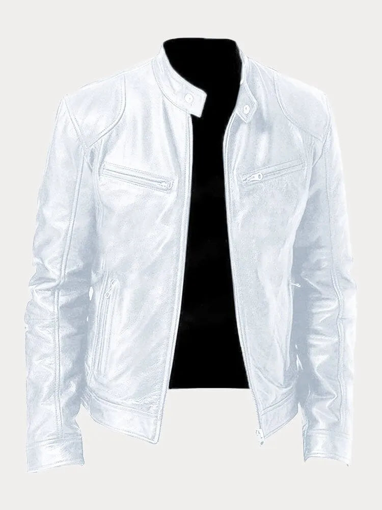 Fitted Zip Jacket with Stand Collar and Snap Tab, Metal Hardware