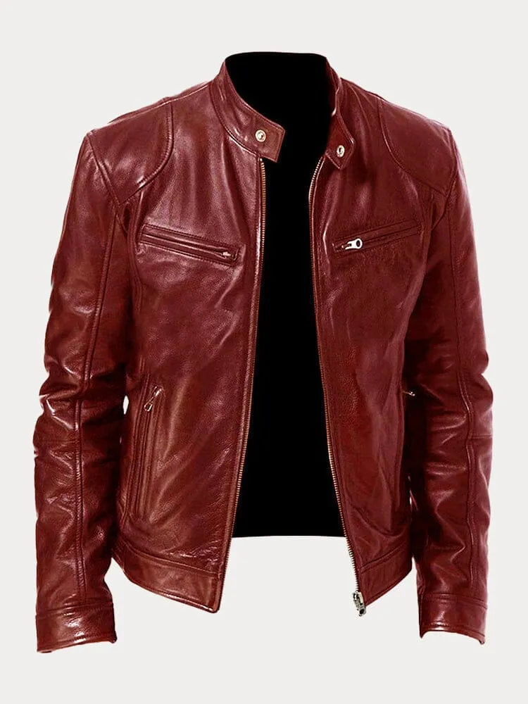 Fitted Zip Jacket with Stand Collar and Snap Tab, Metal Hardware