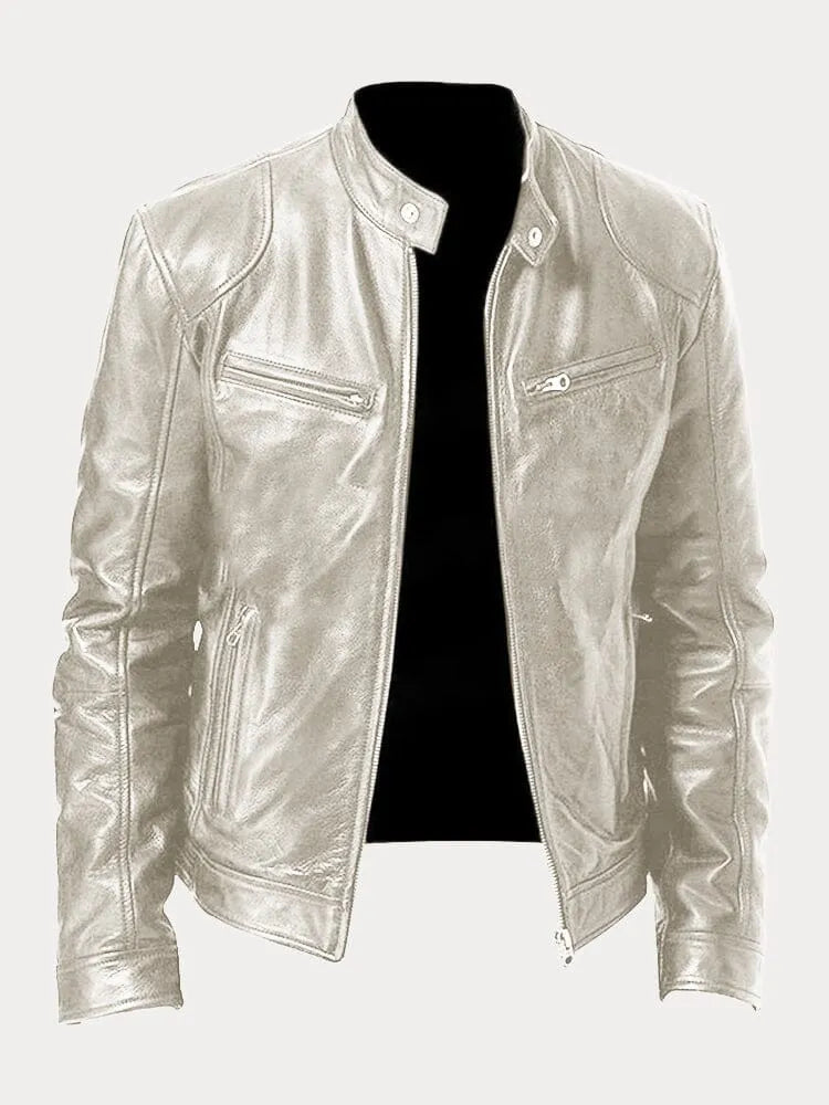 Fitted Zip Jacket with Stand Collar and Snap Tab, Metal Hardware