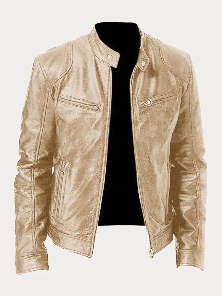Fitted Zip Jacket with Stand Collar and Snap Tab, Metal Hardware