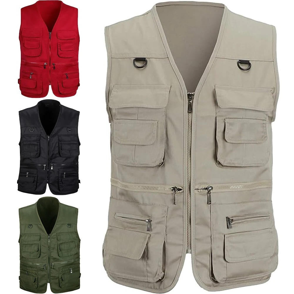 Multi Pocket Hiking Vest with Detachable Back Panel and Mesh Lining, Polyester